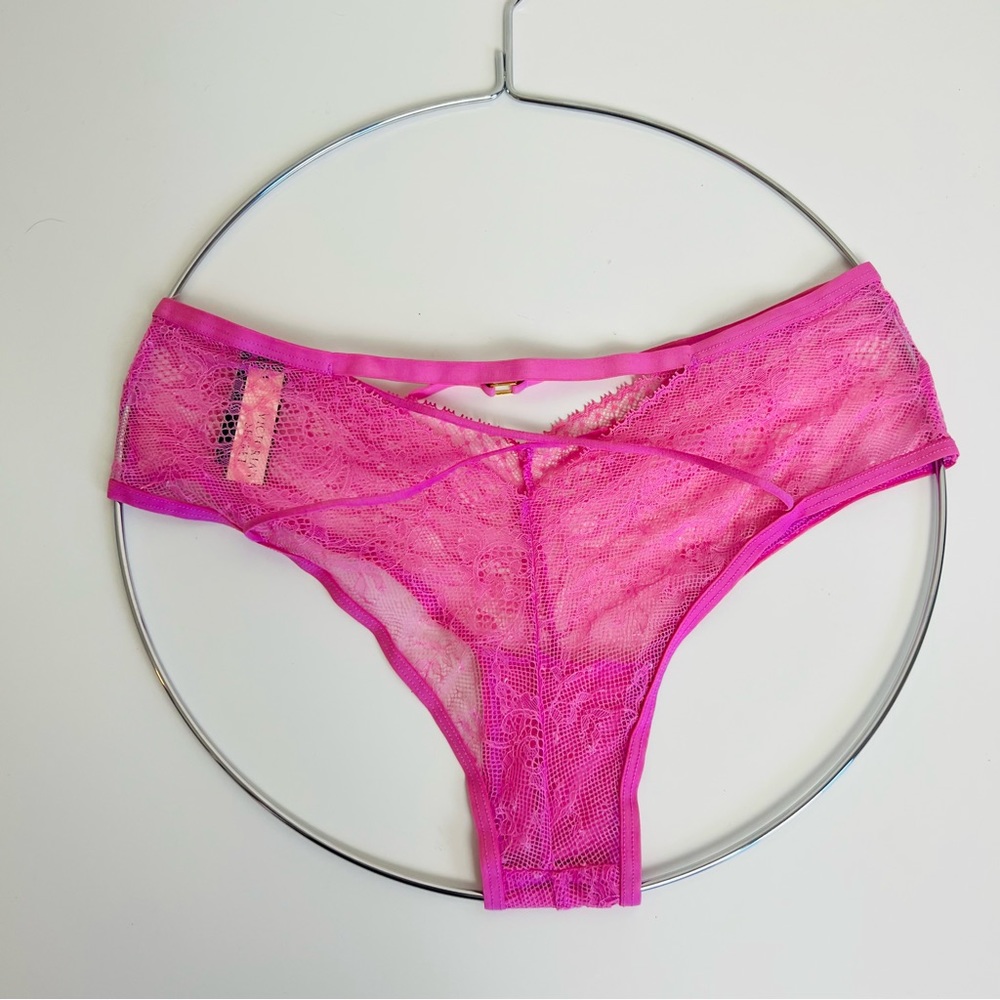 NWT Victoria’s Secret Pink Lace Strappy Metal Embellished Cheeky Underwear Panty - Picture 3 of 16